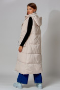 Купить Жилет женский утепленный с капюшоном бежевого цвета 3306B, фото 8