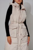 Купить Жилет женский утепленный с капюшоном бежевого цвета 3306B, фото 7