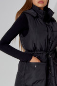 Купить Жилет женский утепленный с капюшоном черного цвета 3306Ch, фото 9