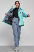 Купить Горнолыжная куртка женская зимняя бирюзового цвета 3310Br, фото 11