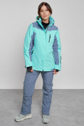 Купить Горнолыжная куртка женская зимняя бирюзового цвета 3310Br, фото 5