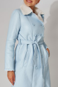 Купить Дубленка женская зимняя длинная из овчины голубого цвета 3317Gl, фото 16