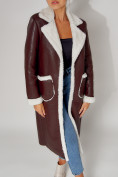 Купить Дубленка женская зимняя длинная из овчины темно-коричневого цвета 3318TK, фото 11