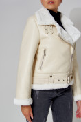 Купить Дубленка женская зимняя авиатор с мехом бежевого цвета 33191B, фото 16