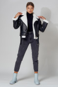 Купить Дубленка женская зимняя авиатор с мехом черного цвета 33191Ch, фото 17