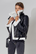 Купить Дубленка женская зимняя авиатор с мехом черного цвета 33191Ch, фото 19