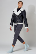 Купить Дубленка женская зимняя авиатор с мехом черного цвета 33191Ch, фото 3