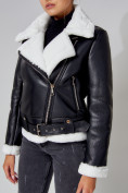 Купить Дубленка женская зимняя авиатор с мехом черного цвета 33191Ch, фото 9