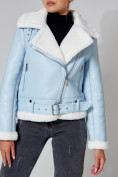 Купить Дубленка женская зимняя авиатор с мехом голубого цвета 33191Gl, фото 10