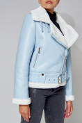 Купить Дубленка женская зимняя авиатор с мехом голубого цвета 33191Gl, фото 12