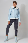 Купить Дубленка женская зимняя авиатор с мехом голубого цвета 33191Gl, фото 4
