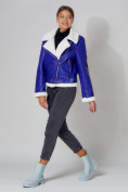 Купить Дубленка женская зимняя авиатор с мехом синего цвета 33191S, фото 2