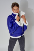 Купить Дубленка женская зимняя авиатор с мехом синего цвета 33191S, фото 11