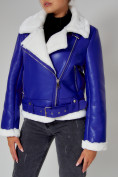 Купить Дубленка женская зимняя авиатор с мехом синего цвета 33191S, фото 14