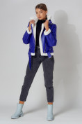 Купить Дубленка женская зимняя авиатор с мехом синего цвета 33191S, фото 21