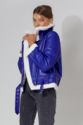 Купить Дубленка женская зимняя авиатор с мехом синего цвета 33191S, фото 22