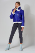 Купить Дубленка женская зимняя авиатор с мехом синего цвета 33191S, фото 5