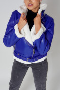 Купить Дубленка женская зимняя авиатор с мехом синего цвета 33191S, фото 9