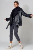 Купить Дубленка женская зимняя авиатор с мехом черного цвета 3321Ch, фото 15
