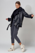 Купить Дубленка женская зимняя авиатор с мехом черного цвета 3321Ch, фото 17