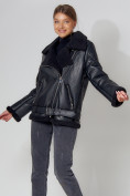 Купить Дубленка женская зимняя авиатор с мехом черного цвета 3321Ch, фото 2