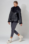 Купить Дубленка женская зимняя авиатор с мехом черного цвета 3321Ch, фото 3