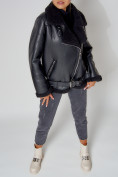 Купить Дубленка женская зимняя авиатор с мехом черного цвета 3321Ch, фото 8