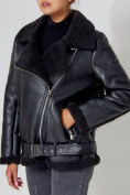 Купить Дубленка женская зимняя авиатор с мехом черного цвета 3321Ch, фото 9