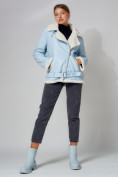 Купить Дубленка женская зимняя авиатор с мехом голубого цвета 3321Gl, фото 6