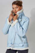 Купить Дубленка женская зимняя авиатор с мехом голубого цвета 3321Gl, фото 10