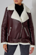 Купить Дубленка женская зимняя авиатор с мехом темно-коричневого 3321TK, фото 14