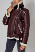 Купить Дубленка женская зимняя авиатор с мехом темно-коричневого 3321TK, фото 16