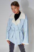 Купить Дубленка женская зимняя авиатор из овчины голубого цвета 3325Gl, фото 9