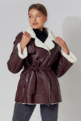 Купить Дубленка женская зимняя авиатор из овчины темно-коричневого цвета 3325TK, фото 9
