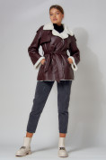 Купить Дубленка женская зимняя авиатор из овчины темно-коричневого цвета 3325TK, фото 10