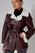 Купить Дубленка женская зимняя авиатор из овчины темно-коричневого цвета 3325TK, фото 14