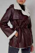 Купить Дубленка женская зимняя авиатор из овчины темно-коричневого цвета 3325TK, фото 15