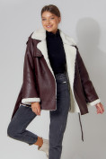 Купить Дубленка женская зимняя авиатор из овчины темно-коричневого цвета 3325TK, фото 4