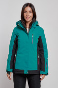 Купить Горнолыжная куртка женская зимняя темно-зеленого цвета 3327TZ