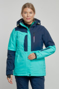 Купить Горнолыжная куртка женская зимняя бирюзового цвета 33307Br