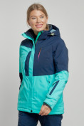 Купить Горнолыжная куртка женская зимняя бирюзового цвета 33307Br, фото 2