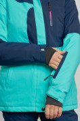 Купить Горнолыжная куртка женская зимняя бирюзового цвета 33307Br, фото 4