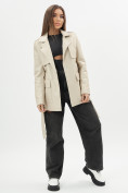 Купить Классическая кожаная куртка женская бежевого цвета 3607B, фото 4