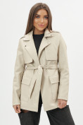 Купить Классическая кожаная куртка женская бежевого цвета 3607B