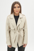 Купить Классическая кожаная куртка женская бежевого цвета 3607B, фото 8