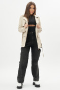 Купить Классическая кожаная куртка женская бежевого цвета 3607B, фото 7