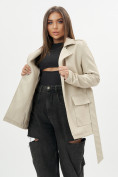 Купить Классическая кожаная куртка женская бежевого цвета 3607B, фото 9