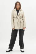 Купить Классическая кожаная куртка женская бежевого цвета 3607B, фото 12