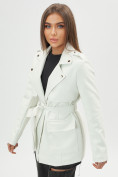 Купить Классическая кожаная куртка женская белого цвета 3607Bl, фото 14