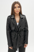 Купить Классическая кожаная куртка женская черного цвета 3607Ch, фото 14